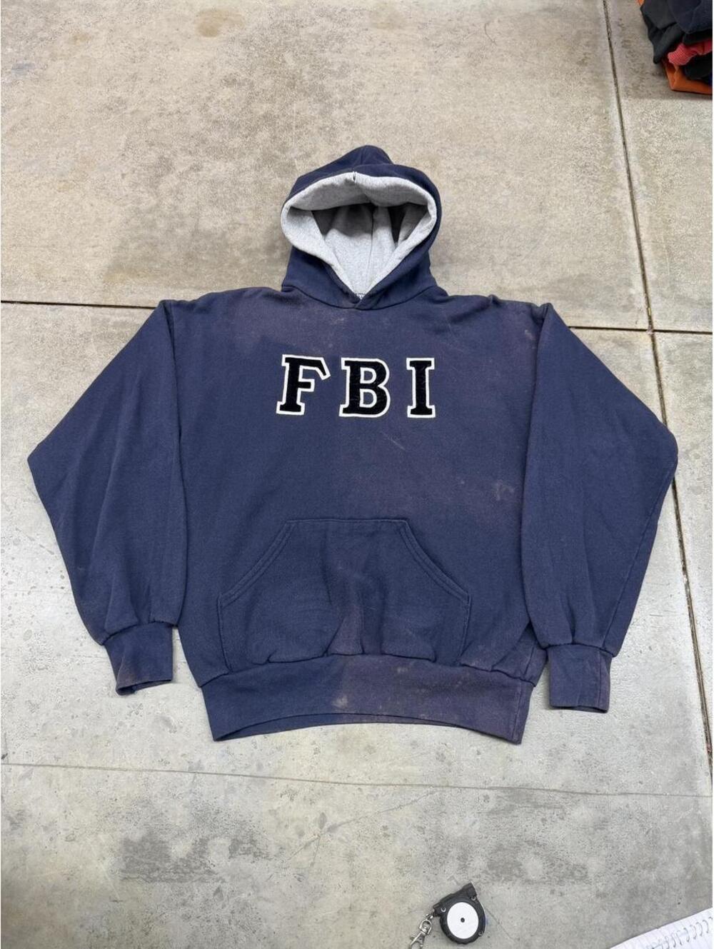 vintage fbi faded navy made in usa heavyweight hoodie size large
